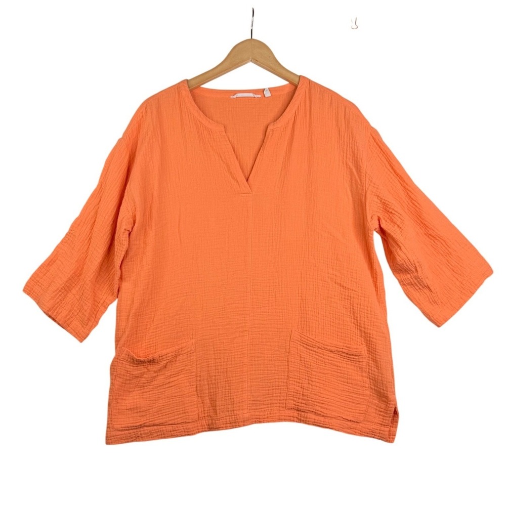 Soft Surroundings Women's Cotton Gauze 3/4 Sleeve Top size Medium Orange